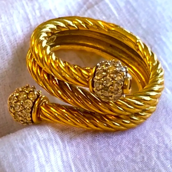 Authentic Vintage David Yurman 18k Yellow Gold Cable Diamond Ball Bypass Ring 6 - Picture 7 of 16